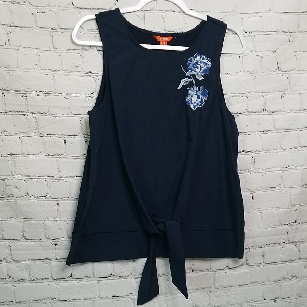 Joe Fresh Navy Floral Sleeveless Blouse Medium